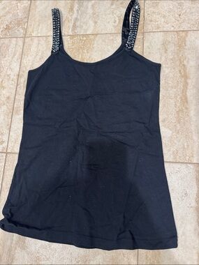 Black Embellished Strap Tank Top - Women